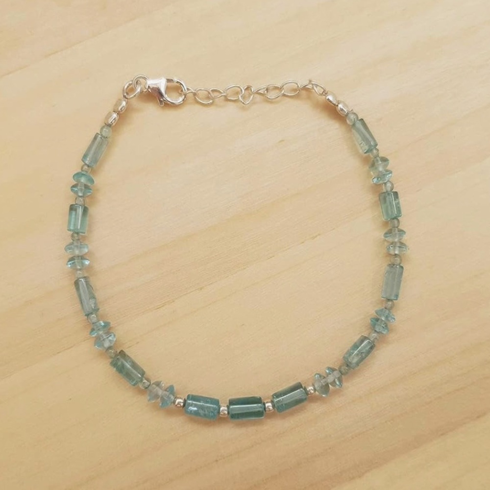 NIB~Dainty Blue Apatite Cylindrical Beaded Bracelet - Picture 3 of 7